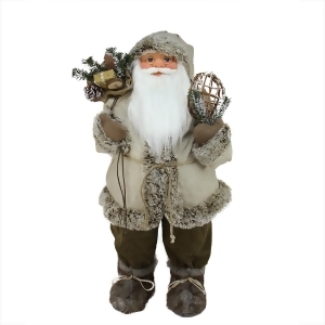 32 Alpine Chic Beige and Brown Burlap and Corduroy Standing Santa with Snowshoes and Gift Bag - All