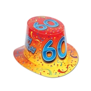 Club Pack of 25 Orange and Yellow ''Happy 60 Birthday'' Hi-Hats - All