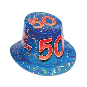 Club Pack of 25 Blue and Red ''Happy 50 Birthday'' Hi-Hats - All