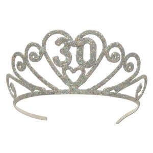Club Pack of 6 Silver Glitter Encrusted Metal Tiara Costume Accessories - All