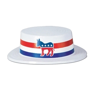 Club Pack of 24 Red White and Blue Patriotic Skimmer with Democratic Donkey Band Party Hats - All