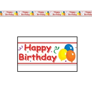 Club Pack of 12 Red White Yellow Blue and Orange ''Happy Birthday'' Party Tape 3 x 20' - All