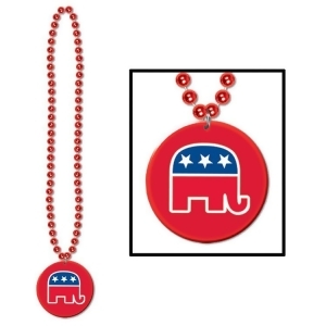 Club Pack of 12 Red Beads with Republican Medallion Necklace Party Accessories 33 - All