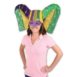 Pack of 6 Mardi Gras Themed Plush Mask Sequined Drape Hat Costume Accessories - All