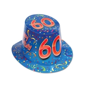 Club Pack of 25 Blue and Red ''Happy 60 Birthday'' Hi-Hats - All