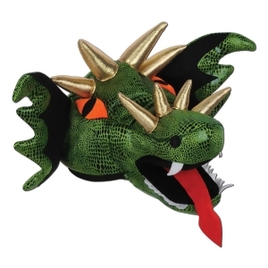 Club Pack of 6 Green Fire Breathing Plush Dragon Hat Costume Accessories - All
