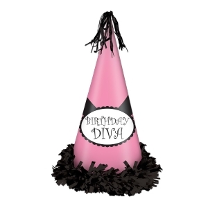 Club Pack of 12 Pink Black and White Birthday Diva Fringed Foil Party Hat 12.5 - All