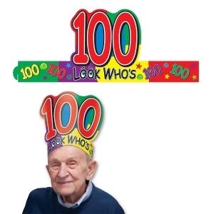Club Pack of 24 Multi-Colored Adjustable ''Look Who's 100'' Headband Party Accessories - All