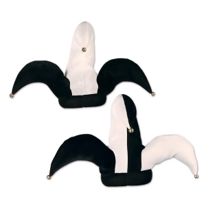 Pack of 6 Assorted Design Plush Black and White Jester Party Hats - All