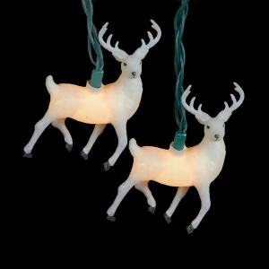 Set of 10 Winter Light White Glittered Reindeer Novelty Christmas Lights Green Wire - All