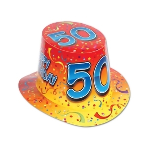 Club Pack of 25 Orange and Yellow ''Happy 50 Birthday'' Hi-Hats - All