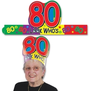 Club Pack of 24 Multi-Colored Adjustable ''Look Who's 80'' Headband Party Accessories - All