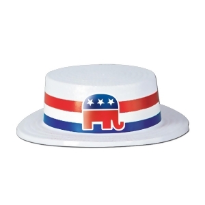 Club Pack of 24 Red White and Blue Patriotic Skimmer with Republican Elephant Band Party Hats - All