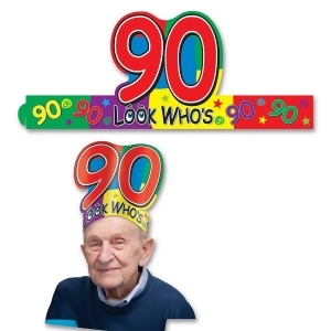Club Pack of 24 Multi-Colored Adjustable ''Look Who's 90'' Headband Party Accessories - All