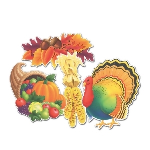 Club Pack of 48 Corn Fall Leaves Cornucopia and Turkey Thanksgiving Cutouts 15.25 - All
