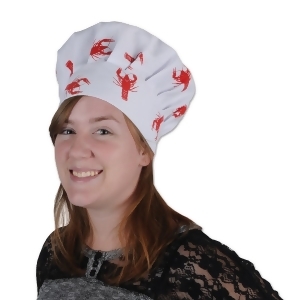 Pack of 12 White Crawfish Print Oversized Culinary Themed Chef's Toque Hats - All