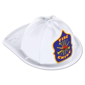 Club Pack of 48 Blue Shield White Plastic Fire Chief Party Hat - All