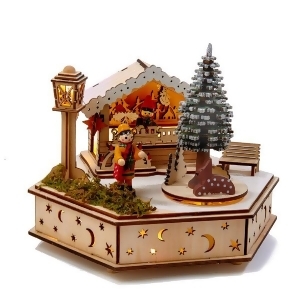 8 Led Wooden Musical Toy House With Revolving Christmas Tree Table Piece Decoration - All