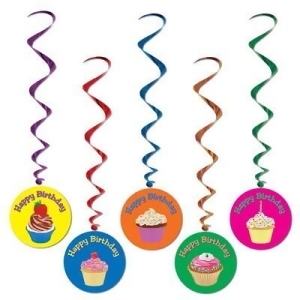 Pack of 30 Assorted Happy Birthday Cupcake Metallic Hanging Party Decoration Whirls 40 - All