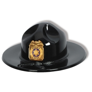 Club Pack of 24 Black Plastic State Trooper Party Hat with Gold Shield - All