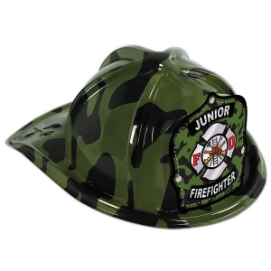 Club Pack of 48 Green Camouflage Print Junior Firefighter Hat Costume Accessories - All