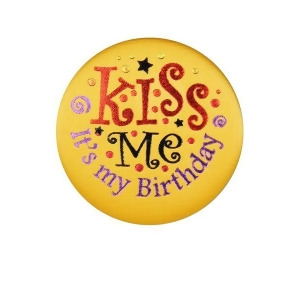 Club Pack of 6 Yellow Kiss Me It's My Birthday Decorative Satin Buttons 2 - All