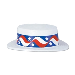 Club Pack of 24 Red White and Blue Patriotic Skimmer Hat with Star Band Costume Accessories - All