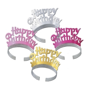 Club Pack of 72 Multi-Colored Happy Birthday Tiara Party Accessories - All