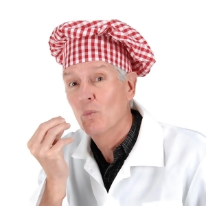 Pack of 12 Red and White Checkered Pattern Culinary Themed Fabric Chef's Hats - All