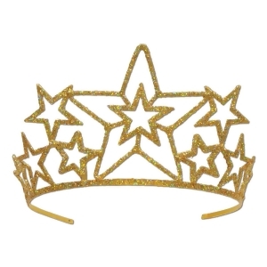 Club Pack of 6 Gold Glitter Encrusted Metal Star Tiara Costume Accessories - All