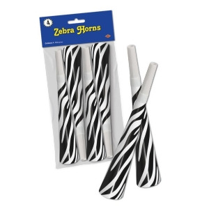 Club Pack of 192 Black and White Zebra Print New Years Eve Trumpet Horn Party Favors 9 - All
