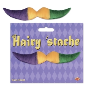 Pack of 12 Purple Yellow and Green Mardi Gras Themed Hairy Mustache Costume Accessories 5.5 - All