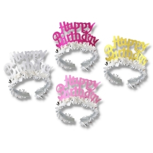 Club Pack of 72 Multi-Colored Happy Birthday Fringed Tiara Party Accessories - All