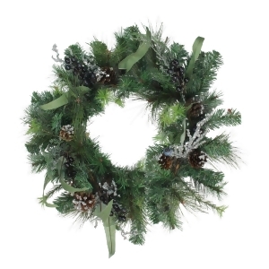 24 Artificial Mixed Pine with Blueberries Pine Cones and Ice Twigs Christmas Wreath Unlit - All