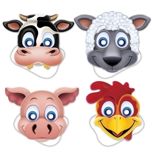 Club Pack of 12 Assorted Designed Farm Animal Novelty Masks - All