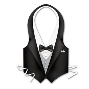 Club Pack of 24 Packaged Formal Black Plastic Tux Vest with Adjustable Strap - All
