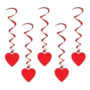 Club Pack of 30 Metallic Red Heart Whirl Valentines Day Hanging Decorations 35 - All