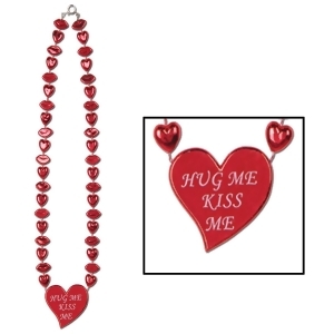 Club Pack of 12 Red and White Heart Necklace Valentines Day Accessories 22 - All