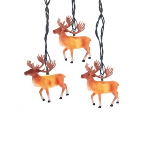 Set of 10 Reindeer with Antlers Novelty Christmas Lights Green Wire - All