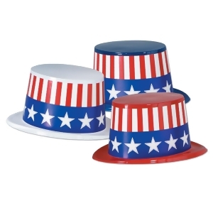Club Pack of 25 Assorted Colors with Patriotic Band Plastic Toppers Party Hats Costume Accessories - All
