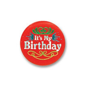 Pack of 6 Birthday Themed It's My Birthday Red Satin Button Costume Accessories - All