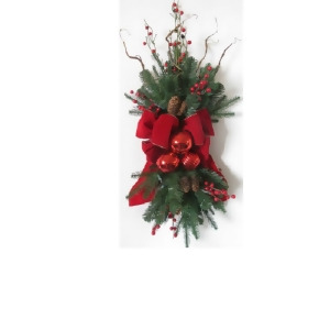 34 Pre-Decorated Red Ribbon Ornaments and Berries Artificial Christmas Stair Swag- Unlit - All