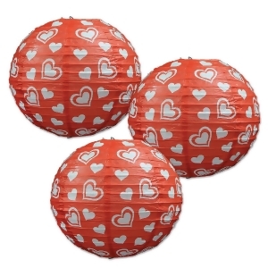 Club Pack of 18 Red and White Heart Paper Lantern Valentines Day Decorations - All