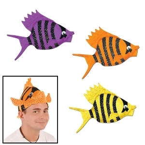 Pack of 6 Cute Purple Orange and Yellow Plush Tropical Luau Fish Party Hats - All
