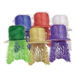 Pack of 6 Multi-Colored New Year's Eve Tinsel Top Hat with Wig Party Favor Costume Accessories - All