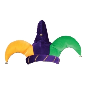 Pack of 6 Festive Yellow Purple and Green Plush Mardi Gras Jester Party Hats - All
