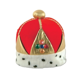Club Pack of 12 Elegant Red and Gold Plush Imperial Queen's Crown Costume Accessories - All