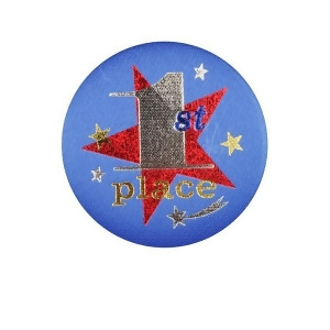 Club Pack of 6 Blue 1st Place Satin Decorative Buttons with Red Star 2 - All