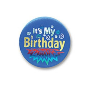 Pack of 6 Birthday Themed It's My Birthday Blue Satin Button Costume Accessories 2 - All