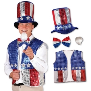 Patriotic Red Silver and Blue Sequined Uncle Sam Costume Accessory Set - All
